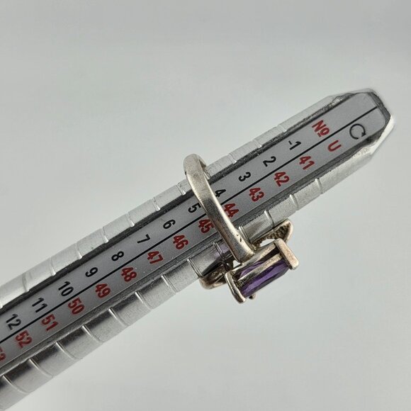 925 Sterling Silver Ring Pear Cut Amethyst Unique Modernist 3.25 Vintage Artisan - Picture 2 of 12